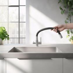 Torneira de Cozinha Quadri Selene RVS 3-vias com bico flexível e conexão extra para água filtrada 1208971407