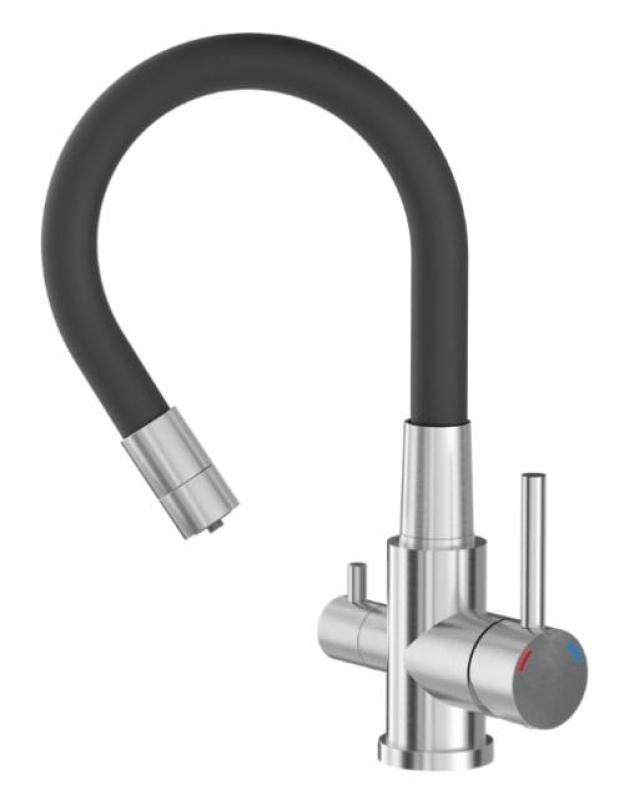 Quadri Selene Kitchen Mixer Tap Stainless Steel 3-way with flexible spout and extra connection for filtered water 1208971407