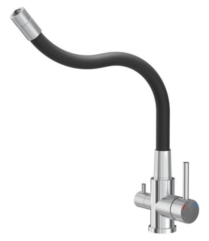 Quadri Selene Kitchen Mixer Tap Stainless Steel 3-way with flexible spout and extra connection for filtered water 1208971407