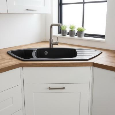 Graniteland Monte Granito preto Pia de canto de superfície 901x538mm com Plug de aço inoxidável 1208971413