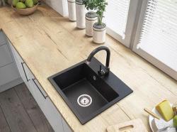 Graniteland Nera Granite Sink 45x42 cm Bluestone Hardstone Look Above Counter with Faucet Hole and Stainless Steel Plug 1208971432