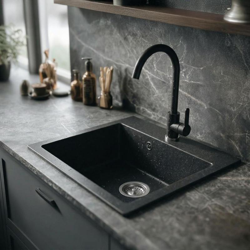 Graniteland Nera Granite Sink 45x42 cm Bluestone Hardstone Look Above Counter with Faucet Hole and Stainless Steel Plug 1208971432