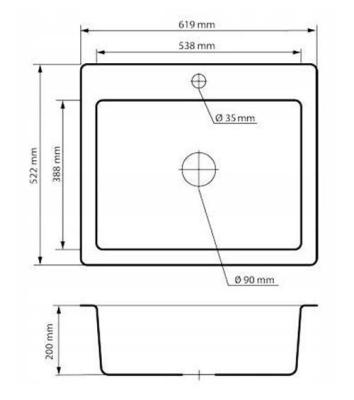 Graniteland Vastone Pia de Granito 619x522 mm Bege de Superfície com Furo para Torneira e Plugue de Aço Inoxidável 1208971444