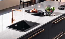 Ausmann Ceramic Ember Pia Quadrada de Cerâmica Preta de Montagem Superior e Inferior 40 x 40 cm com Plug Dourado 1208971486