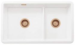 Ausmann Ceramic Ember Pia de Cerâmica Branca Um Pouco e Meia de Embutir e Sobrepor 733 x 401 mm com Plugues de Cobre 1208971519