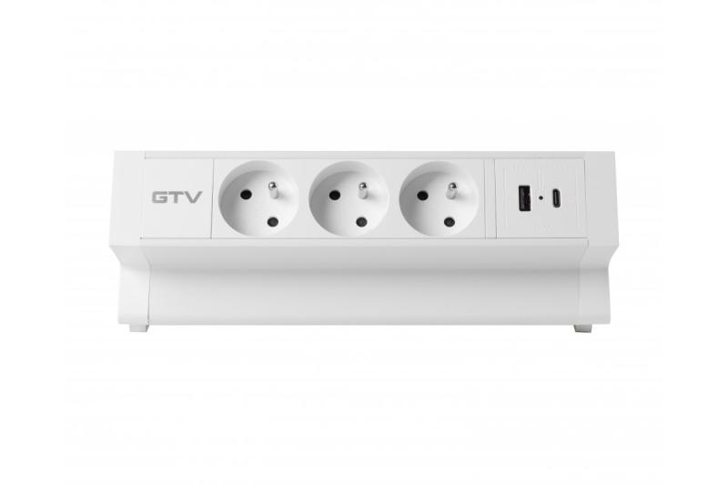 Tomada de móveis Basco, 3 x tomadas com aterramento, USB A+C, cabo de 1,5m, branco com montagem