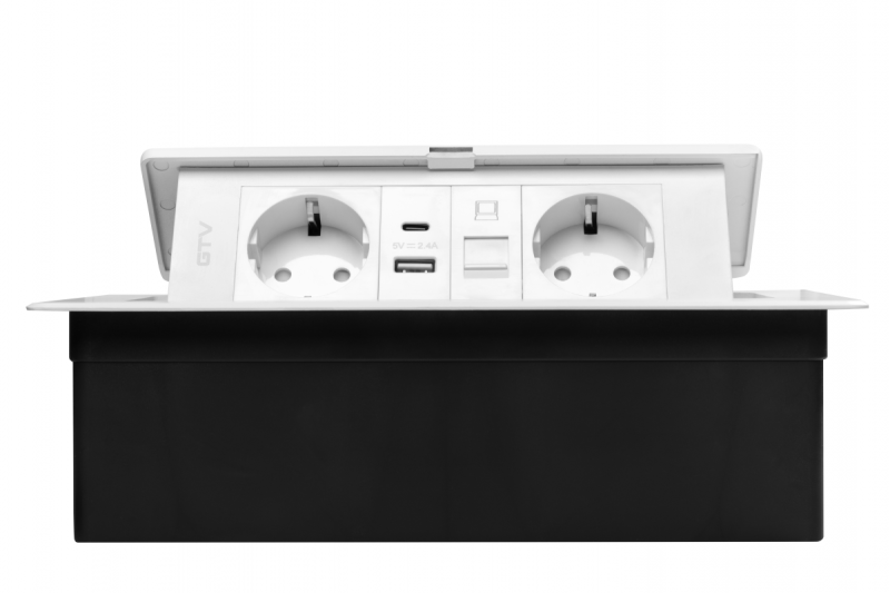 Tomada de móveis MULTISOFT, 2xSCHUKO, USB A+C, RJ45, cabo 1,5 m, branco