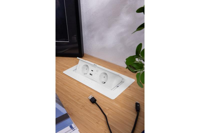 Tomada de móveis MULTISOFT, 2xSCHUKO, USB A+C, RJ45, cabo 1,5 m, branco