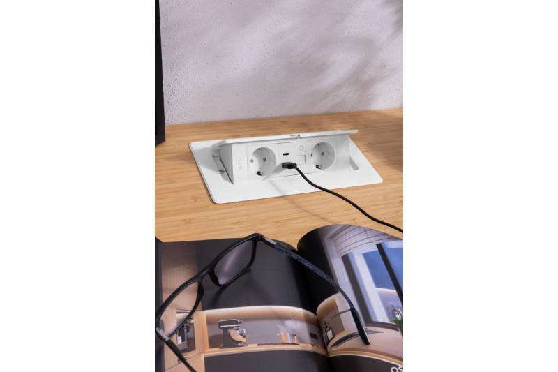 Tomada de móveis MULTISOFT, 2xSCHUKO, USB A+C, RJ45, cabo 1,5 m, branco