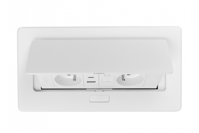 Tomada de Móveis MULTISOFT 2x Tomada com Aterramento, USB A+C, RJ45, Cabo de Alimentação com Plugue, Branco