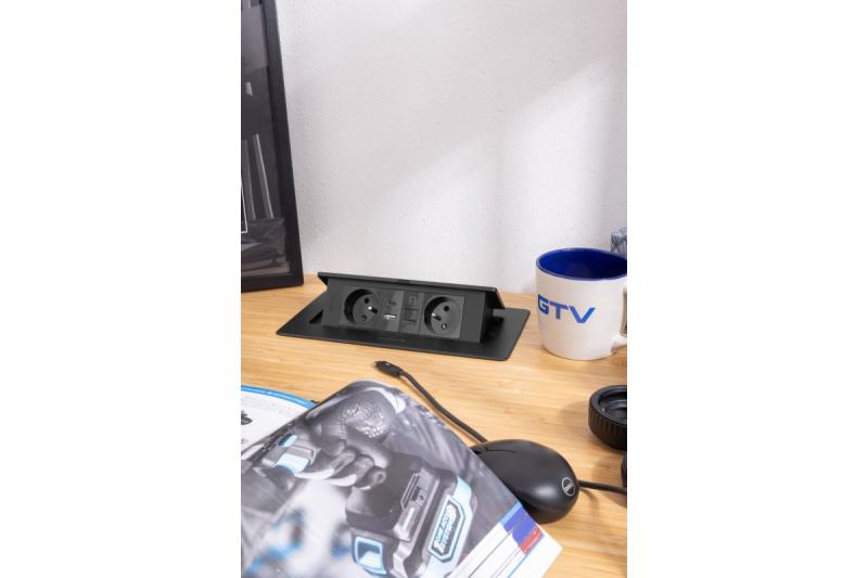 TOMADA DE MÓVEIS MULTISOFT 2x Tomada com Aterramento, USB A+C, RJ45, Cabo de Alimentação com Plugue, Preto