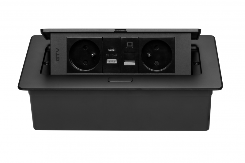 TOMADA DE MÓVEIS MULTISOFT 2x Tomada com Aterramento, USB A+C, RJ45, Cabo de Alimentação com Plugue, Preto