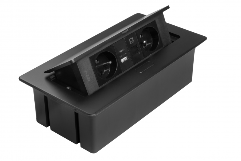 TOMADA DE MÓVEIS MULTISOFT 2x Tomada com Aterramento, USB A+C, RJ45, Cabo de Alimentação com Plugue, Preto