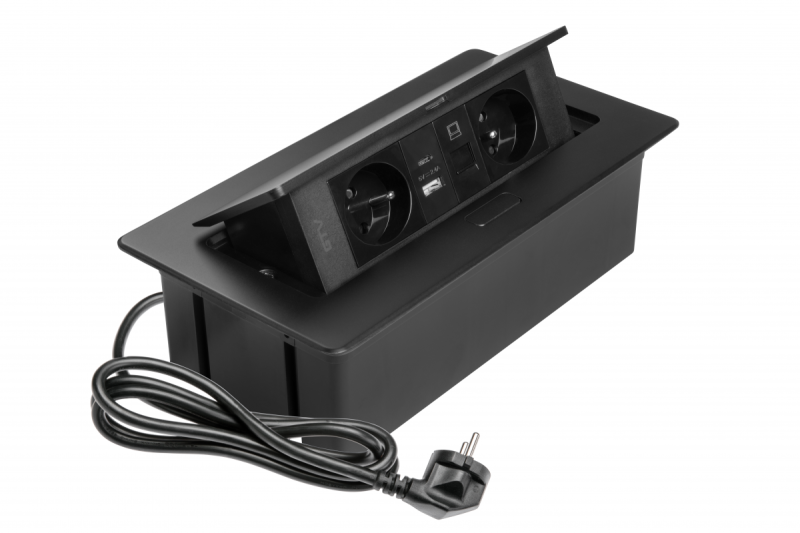 TOMADA DE MÓVEIS MULTISOFT 2x Tomada com Aterramento, USB A+C, RJ45, Cabo de Alimentação com Plugue, Preto