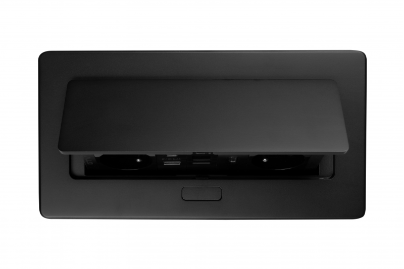 Tomada para móveis MULTISOFT, 2xSCHUKO, USB A+C, RJ45, cabo HDMI 1,5 m, preto