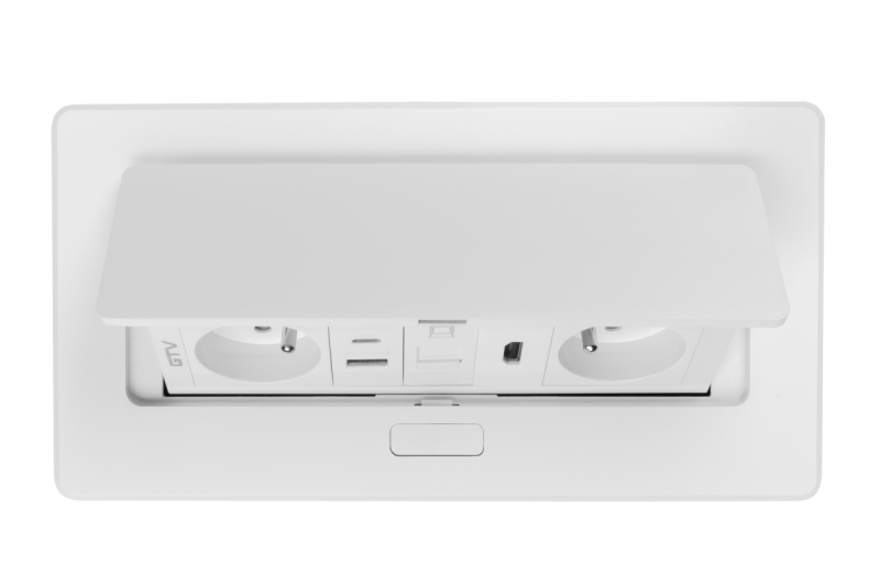 Tomada de Móveis MULTISOFT 2x Tomada com Aterramento, USB A+C, RJ45, HDMI, Cabo de Alimentação com Plugue, Branco