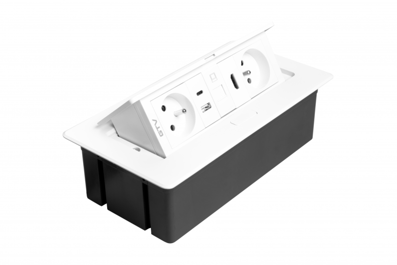 Tomada de Móveis MULTISOFT 2x Tomada com Aterramento, USB A+C, RJ45, HDMI, Cabo de Alimentação com Plugue, Branco