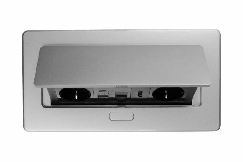 MULTISOFT tomada de mobiliário 2x Tomada com Aterramento, USB A+C, RJ45, HDMI, Cabo de Alimentação com Plugue, Alumínio