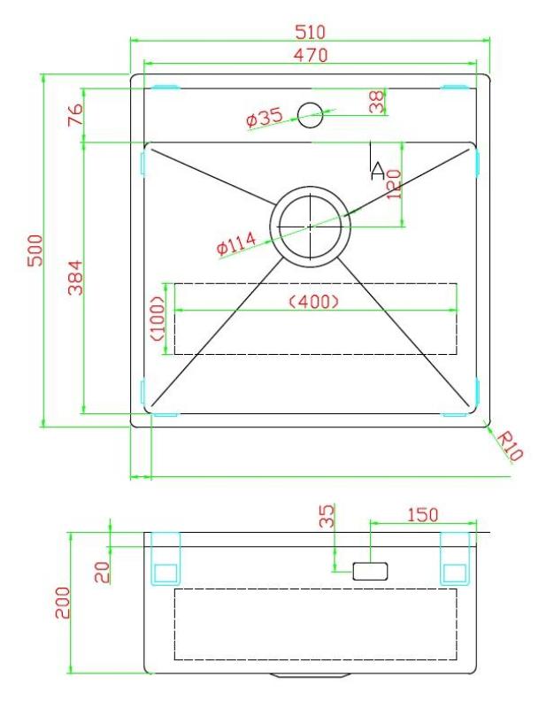 Pure.Sink Luxion Pia em metal cinza 51x50 cm Tapwing com suporte para torneira PLX5150T-61