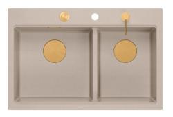 Quadri Hard Rock Dupla Bege Granito Montagem Pia 76x50 cm com Plugue de Cobre e acessórios 1208971726