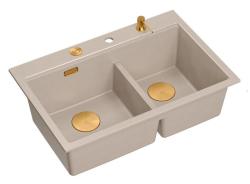 Quadri Hard Rock Dupla Bege Granito Montagem Pia 76x50 cm com Plugue de Cobre e acessórios 1208971726