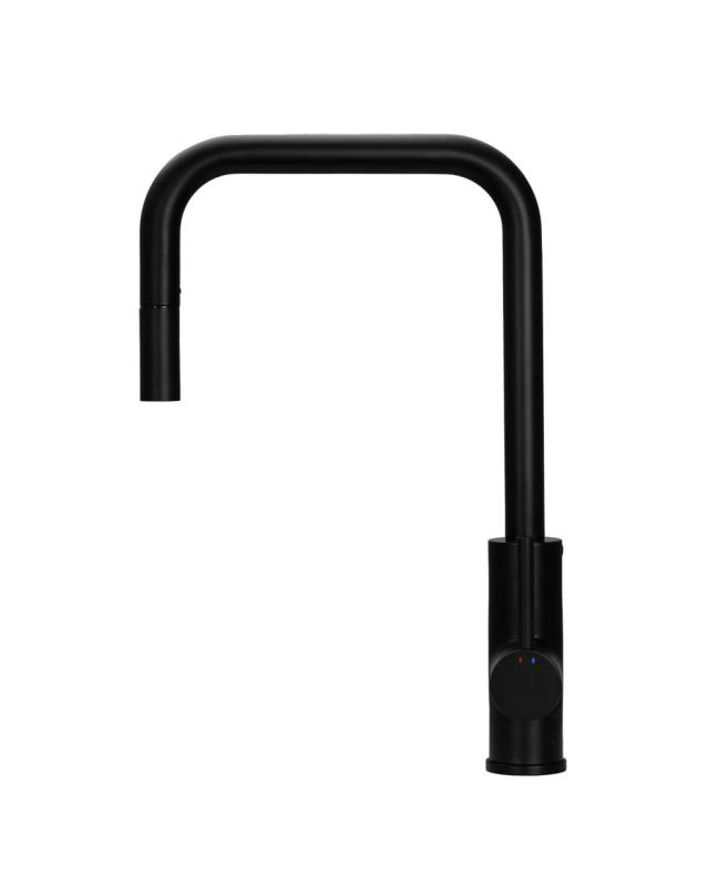 Pure.Sink Luxion Matt black square kitchen faucet with pull-out spout PLXSQUA-10