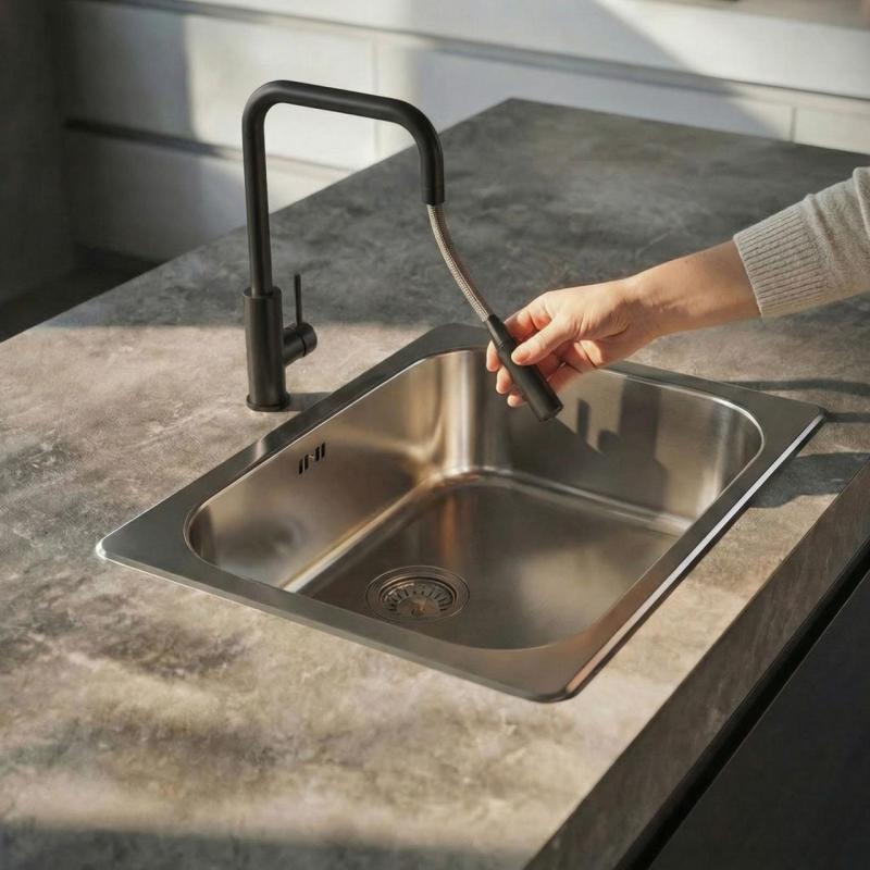 Pure.Sink Luxion Torneira de cozinha preta mate quadrada com bico extraível PLXSQUA-10