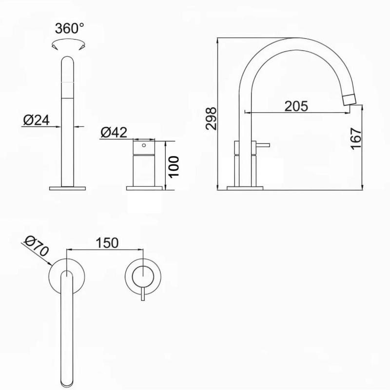 Pure.Sink Luxion Torneira de cozinha preta mate de 2 furos com bico redondo PLX2HR-10