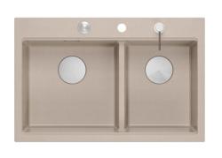 Quadri Hard Rock Dupla Bege Granito de Construção Pia 76x50 cm com plugue de aço inoxidável e acessórios 1208971749