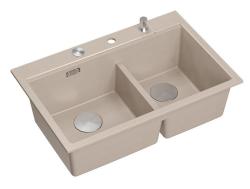 Quadri Hard Rock Dupla Bege Granito de Construção Pia 76x50 cm com plugue de aço inoxidável e acessórios 1208971749