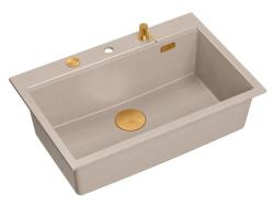 Quadri Hard Rock Beige granito embutido grande pia 76x50cm incluindo plugue de cobre e acessórios 1208971750
