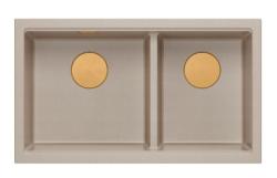 Quadri Newport II Pia Dupla Bege Granito de Montagem 76x45 cm com Plugue de Cobre 1208971752