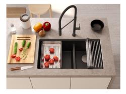 Quadri Newport II Pia Dupla de Granito Bege Embutida 702 x 390 mm com Plug de Aço Inoxidável 1208971757