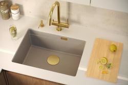 Quadri Newport II granito embutido pia bege 560x450mm com plug de aço inoxidável e tampa de drenagem 1208971766