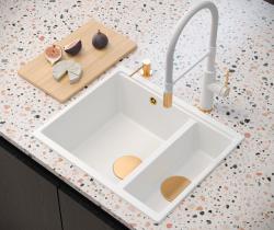 Quadri Newport II bege 1,5 pia de granito de montagem superior e inferior 555x460mm com plugue de cobre 1208971767
