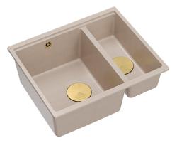 Quadri Newport II bege 1,5 pia de granito de montagem e submontagem 555x460mm com plugue dourado 1208971768