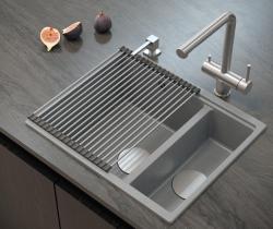 Quadri Newport II bege 1,5 pia de granito de embutir e sobrepor 555x460mm com plugue de aço inoxidável 1208971769