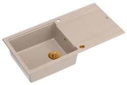 Quadri Luton bege granito embutido pia com área de escorrimento reversível 100x50cm com plugue de cobre 1208971770