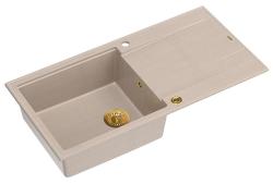 Quadri Luton bege pia de granito com área de escorrimento reversível 100x50cm com plugue dourado 1208971771