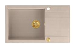 Quadri Luton bege grande pia de granito com área de escorrimento reversível 86x50cm com plugue dourado 1208971774