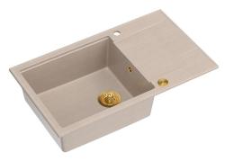 Quadri Luton bege grande pia de granito com área de escorrimento reversível 86x50cm com plugue dourado 1208971774
