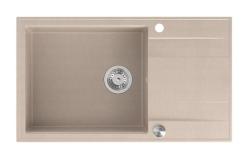 Quadri Luton bege pia de embutir em granito grande com área de escorrimento reversível 86x50cm com plugue de aço inoxidável 1208971775