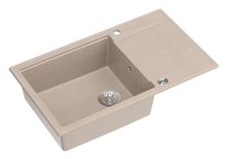 Quadri Luton bege pia de embutir em granito grande com área de escorrimento reversível 86x50cm com plugue de aço inoxidável 1208971775