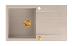 Quadri Luton pia de granito bege de montagem com área de escorrimento reversível 86x50cm com plugue de cobre 1208971777