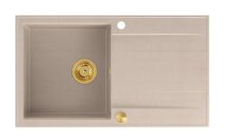 Quadri Luton pia de granito bege de montagem com área de escorrimento reversível 86x50cm com plugue dourado 1208971778