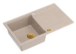 Quadri Luton pia de granito bege de montagem com área de escorrimento reversível 86x50cm com plugue dourado 1208971778
