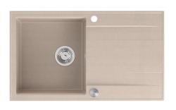 Quadri Luton beige granito montado pia com área de escorrimento reversível 86x50cm com plugue de aço inoxidável 1208971779