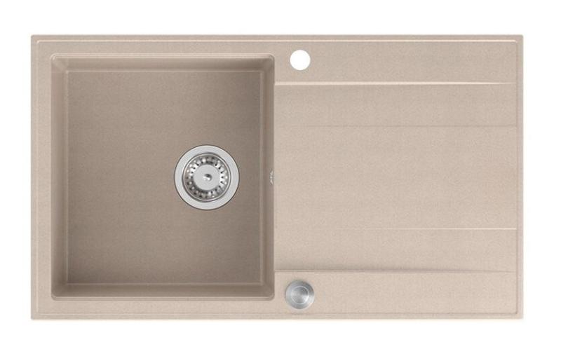 Quadri Luton pearl beige granite built-in sink with drainer, reversible 86x50cm with stainless steel plug 1208971779