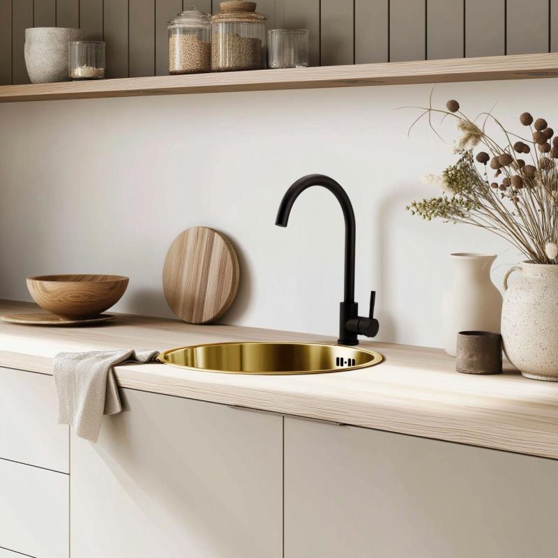 Pure.Sink Rondo Golden Round Sink flush mount, undermount and top mount 38 cm PRN38-60