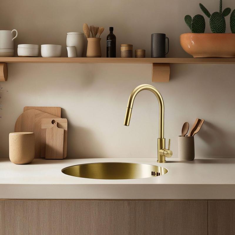 Pure.Sink Rondo Golden Round Sink flush mount, undermount and top mount 38 cm PRN38-60